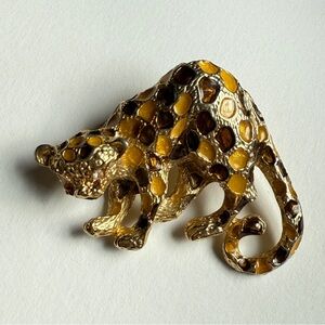 Vintage Gold & Yellow Leopard Pin Brooch
